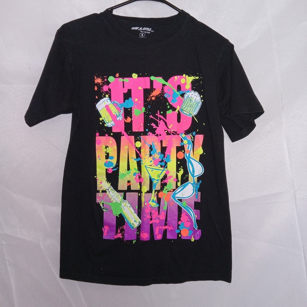 Surf Style Graphics Shirt Neon Bright Party Mens Size Small - Picture 2 of 13